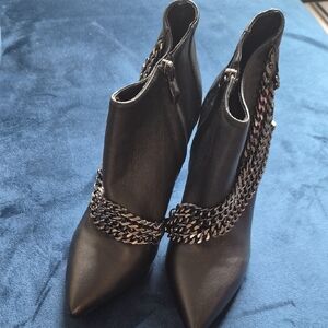 Yves Saint Laurent Black Ankle Boots with Chain Detail